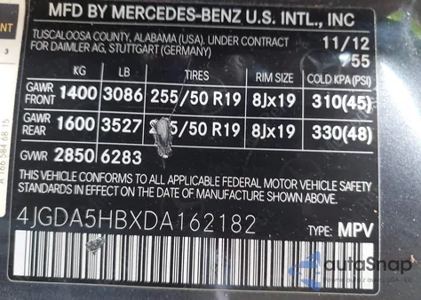 2013 Mercedes-Benz Ml 350 4Matic z USA, uszkodzony, nr VIN 4JGDA5HBXDA162182